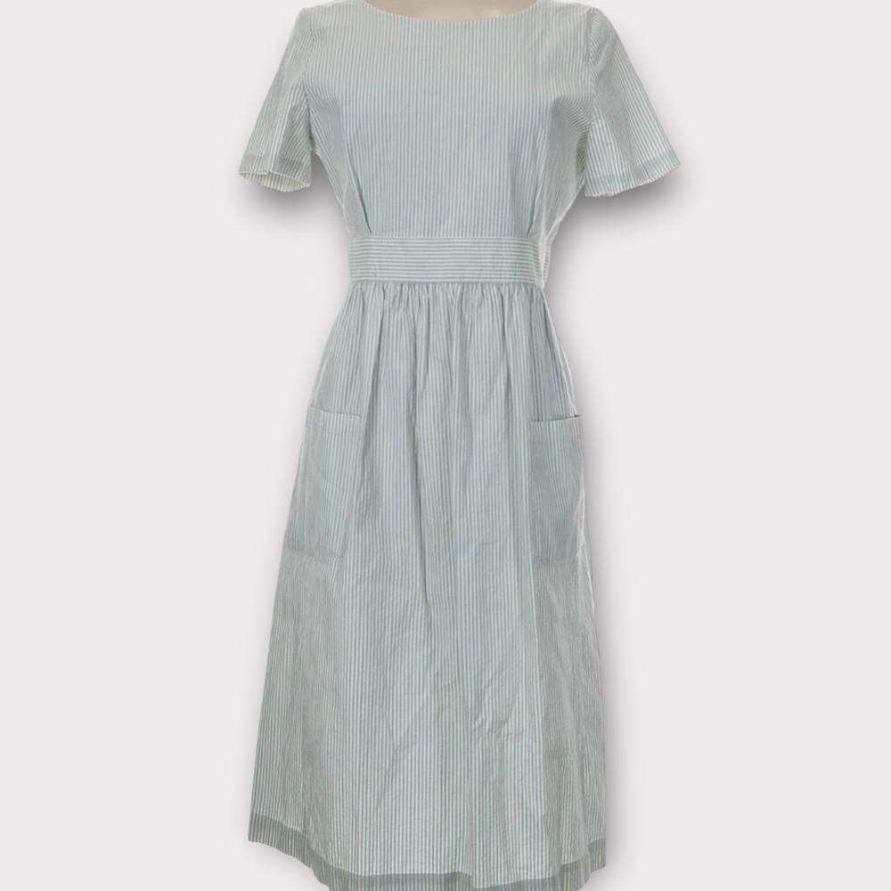 Sezane Robe Odalie Seersucker Bleu Ecru FR 40 / US 8 - Picture 5 of 14
